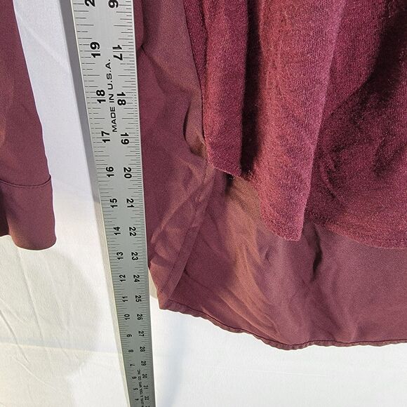 Ann Taylor Petite Red Shirt V Neck Long Sleeve Curved Hem Knit Women's Size XSP - Picture 9 of 9